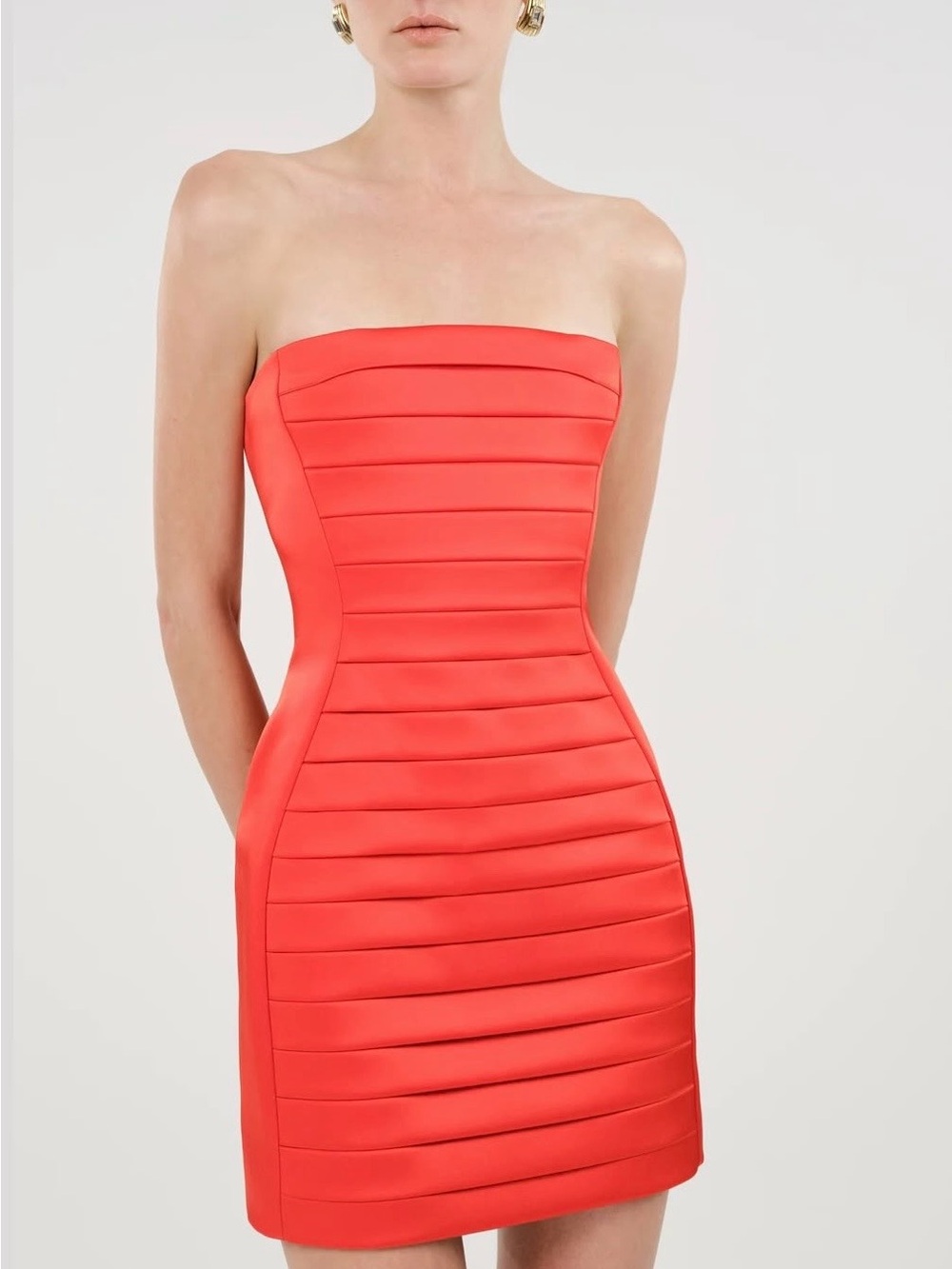 Strapless Coral-Red Bandage Mini Dress